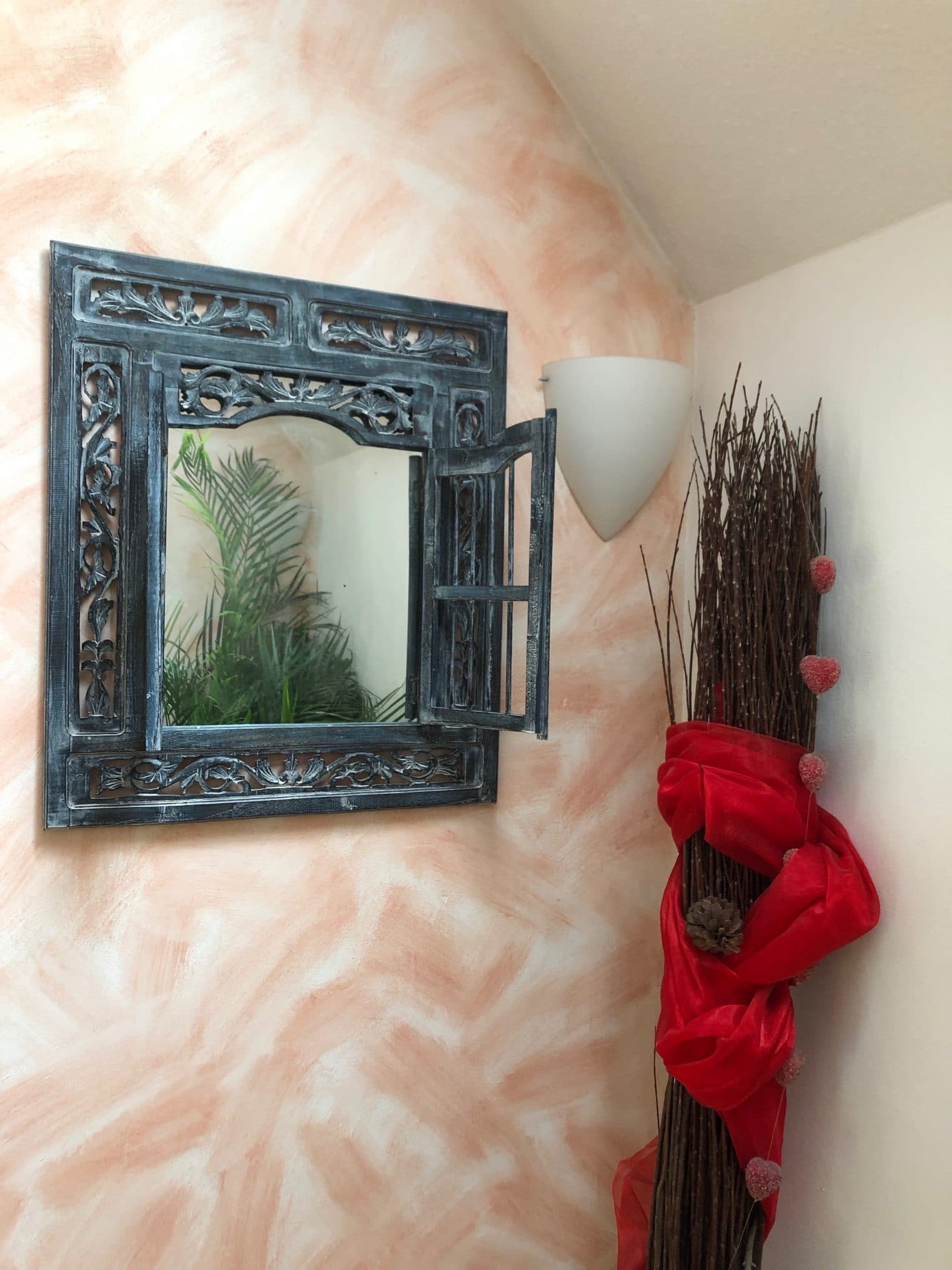 Fenster mit Spiegel handgeschnitzt 50×60 Blau | Dari Asia - antike